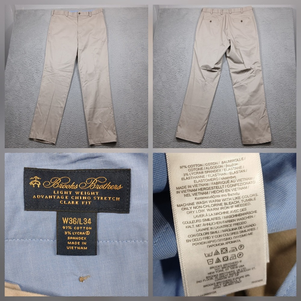 Brooks Brothers Stretch Chino Pants Men 36x34 Khaki Clark Fit read